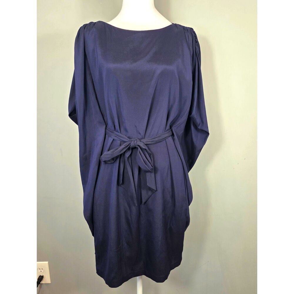 VTG Suzi Chin Silk Dolman Sleeve Caftan Midi Dress Navy Sz 6 Cocktail Holiday